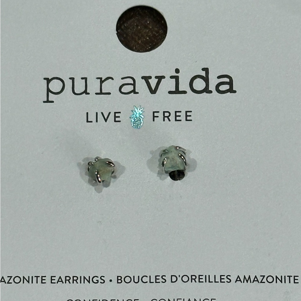 Pura Vida Women's Amazonite & Silver Color Stud Earrings - Picture 2 of 3